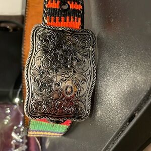 Vintage Texas western style  belt Guatemala leather cotton Boho buckle small